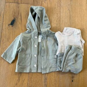 Little Planet Carters 3 piece set sage maroon cardign  0-3 months baby neutral